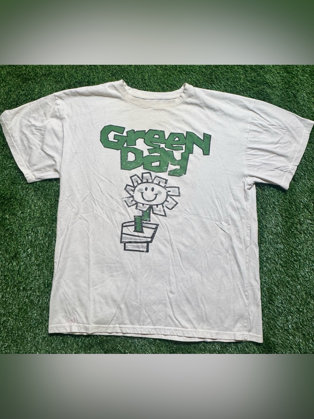 Green Day Flower Pot Graphic Tee Vintage Soft Grunge Punk Shirt Size Faded L